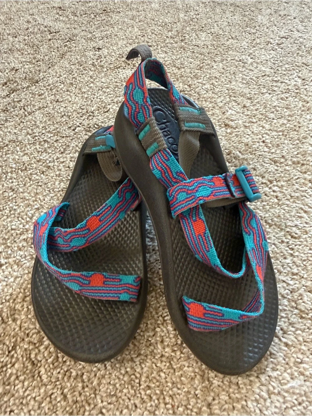 Chaco Kids Woven Strap Outdoor Sandals - Teal & Orange Size US3